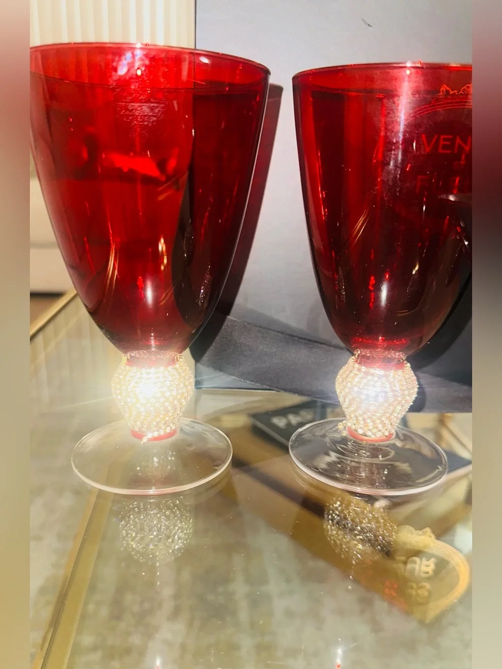 Crystal Red Martini Glasses with Rhinestone Ball Stem